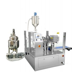 Sjálfvirkar tilbúnar pokafyllingar innsigli umbúðir með pistion fylliefni fyrir vökva og líma